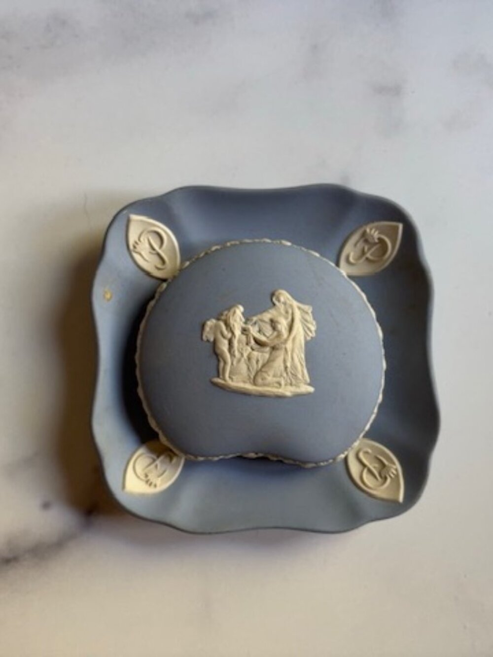 Vintage WEDGWOOD Blue Cream Small Dish Tray and Cover ENGLAND So Pretty Vanity